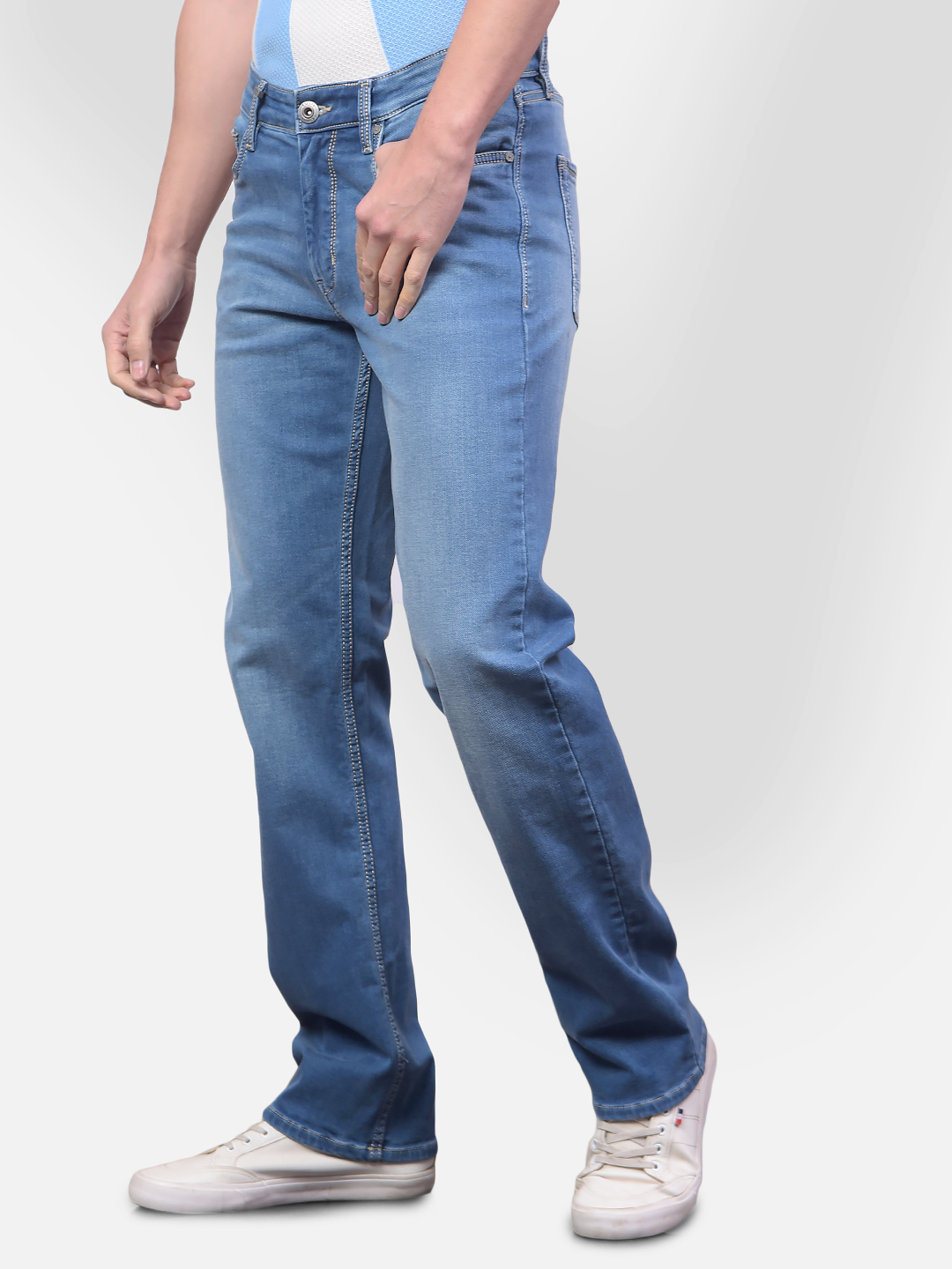 Numero Uno Men Mid Blue Mid Blue Regular Fit Mid Rise Sustainable Jeans